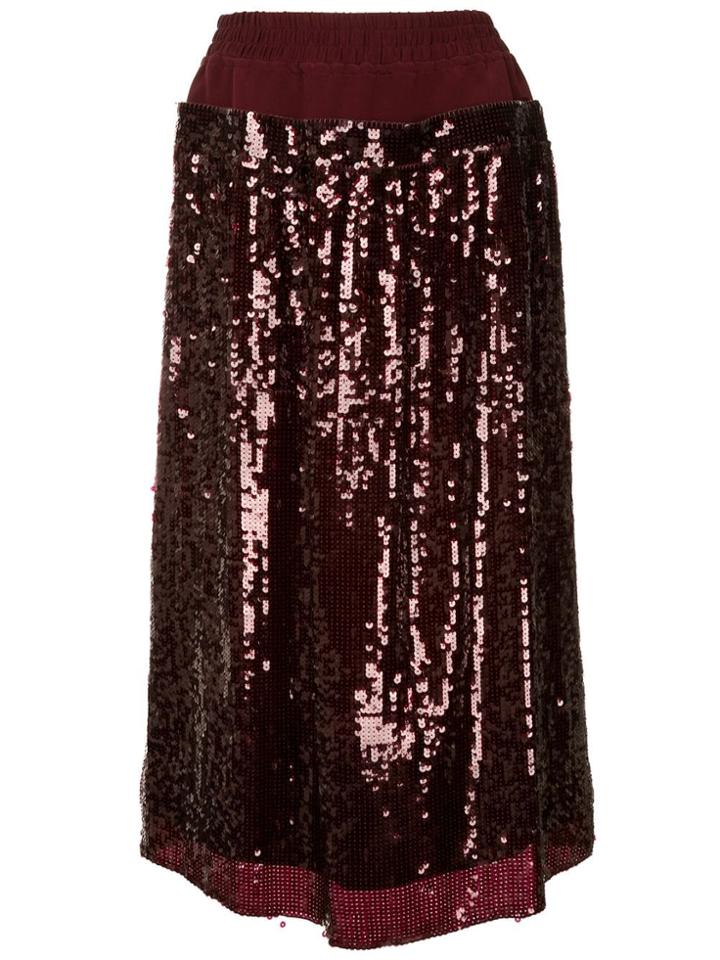 Tibi Sequin Midi Skirt - Red
