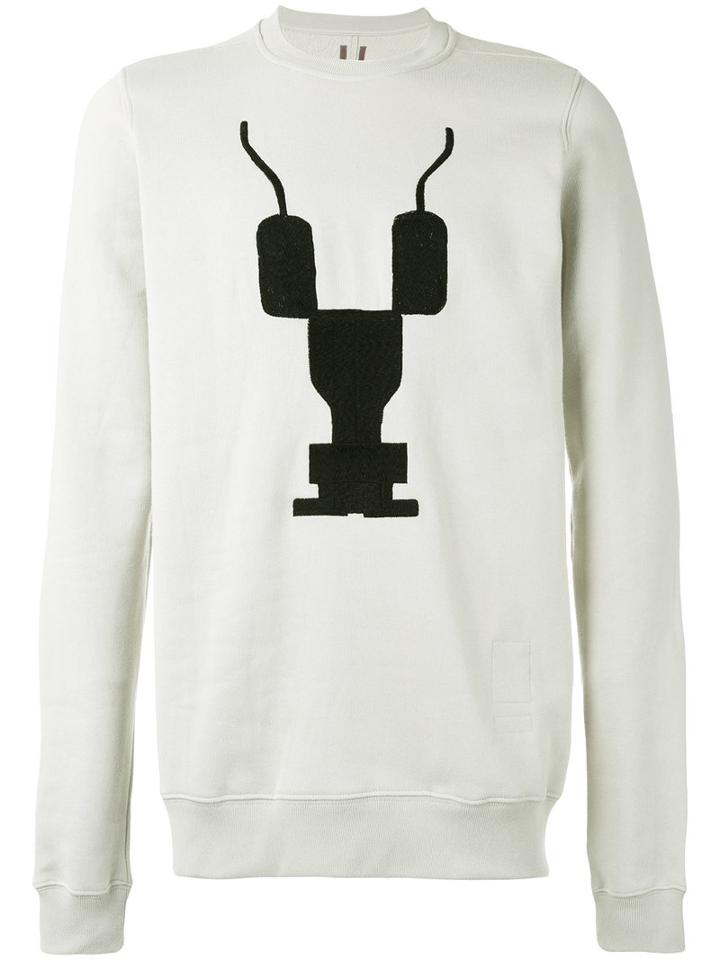 Rick Owens Drkshdw - Embroidered Crewneck Sweatshirt - Men - Cotton - L, Grey, Cotton