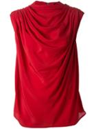 Rick Owens - Draped Short Sleeve Top - Women - Silk/acetate - 40, Women's, Red, Silk/acetate