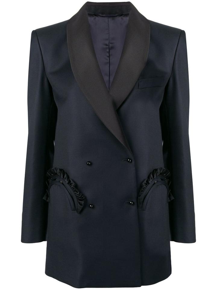 Blazé Milano Ruffle Pocket Double-breasted Blazer - Blue