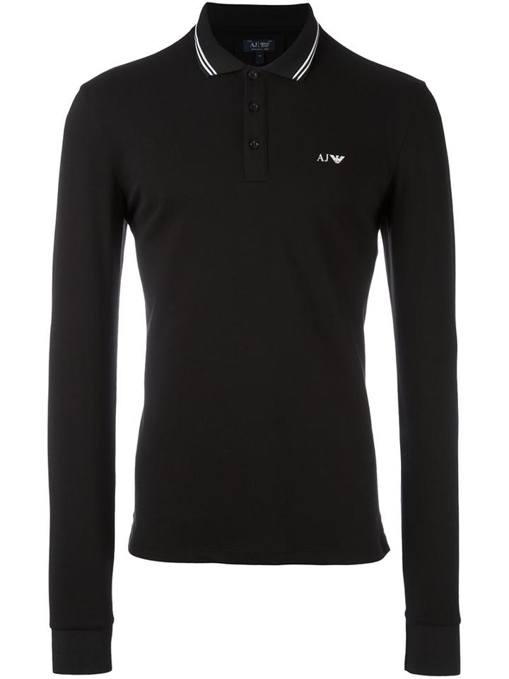 Armani Jeans Embroidered Logo Polo Shirt, Men's, Size: Xl, Black, Cotton/spandex/elastane