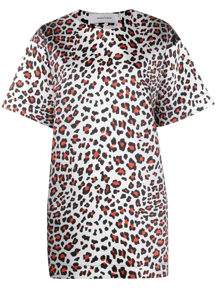 Marques'almeida Leopard Print T-shirt Dress - White