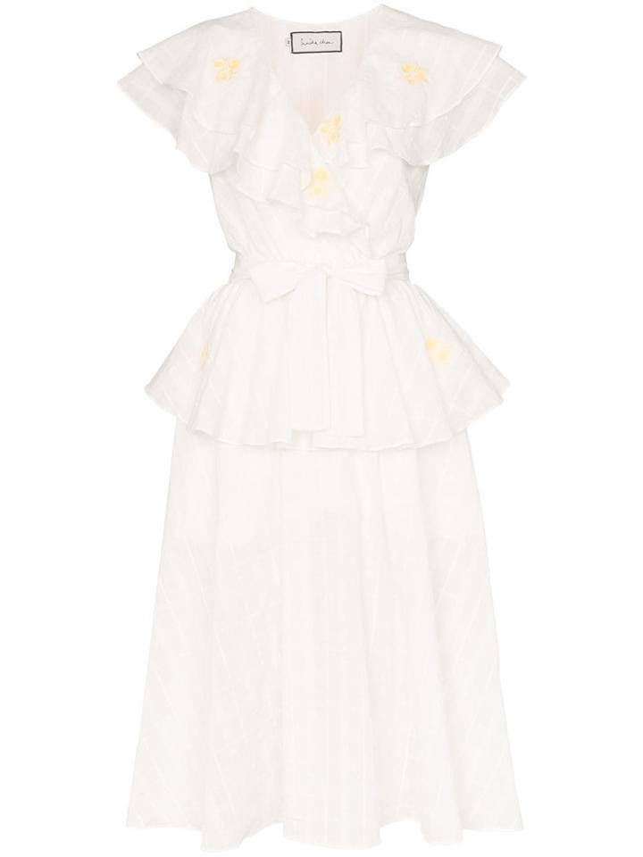 Innika Choo Sailor Floral Embroidered Ruffle Detail Wrap Dress - White