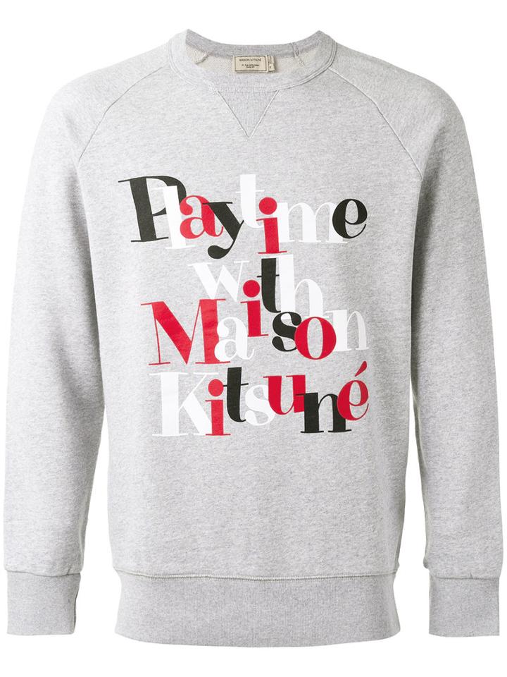 Maison Kitsuné 'playtime' Print Sweatshirt, Men's, Size: Xl, Grey, Cotton