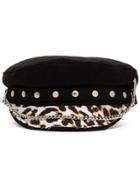 Rockins Leopard-print Baker Boy Hat - Black
