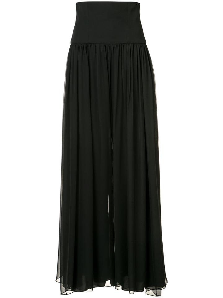 Monique Lhuillier - Flared Pleated Trousers - Women - Silk - 4, Black, Silk