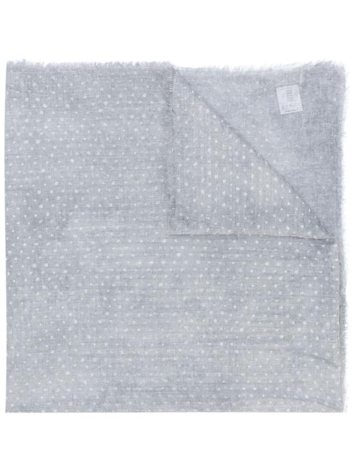 Le Tricot Perugia Polka-dot Fringed Scarf - Grey