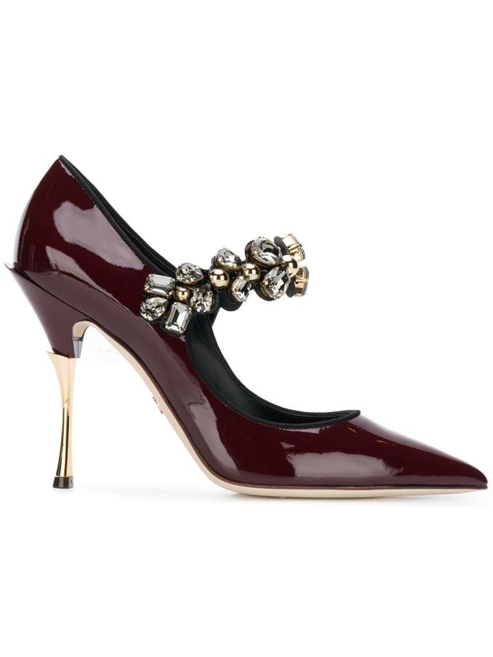 Dolce & Gabbana Mary Janes In Varnish With Jewel Strap - Red