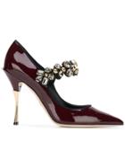 Dolce & Gabbana Mary Janes In Varnish With Jewel Strap - Red