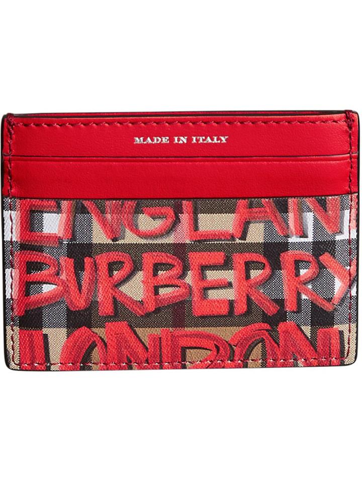Burberry Graffiti Print Vintage Check Leather Card Case - Red