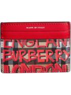 Burberry Graffiti Print Vintage Check Leather Card Case - Red