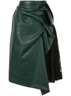 Pushbutton Lace-panel Asymmetric Skirt - Gn