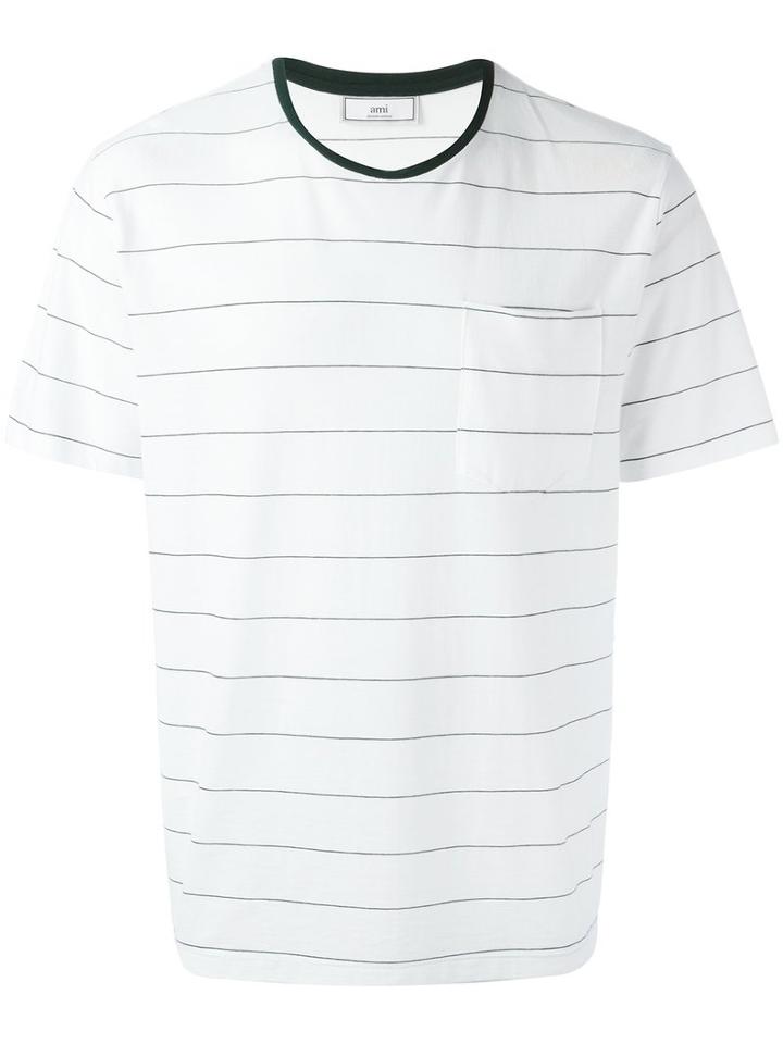 Ami Alexandre Mattiussi Thin Stripe Chest Pocket T-shirt, Men's, Size: Large, White, Cotton