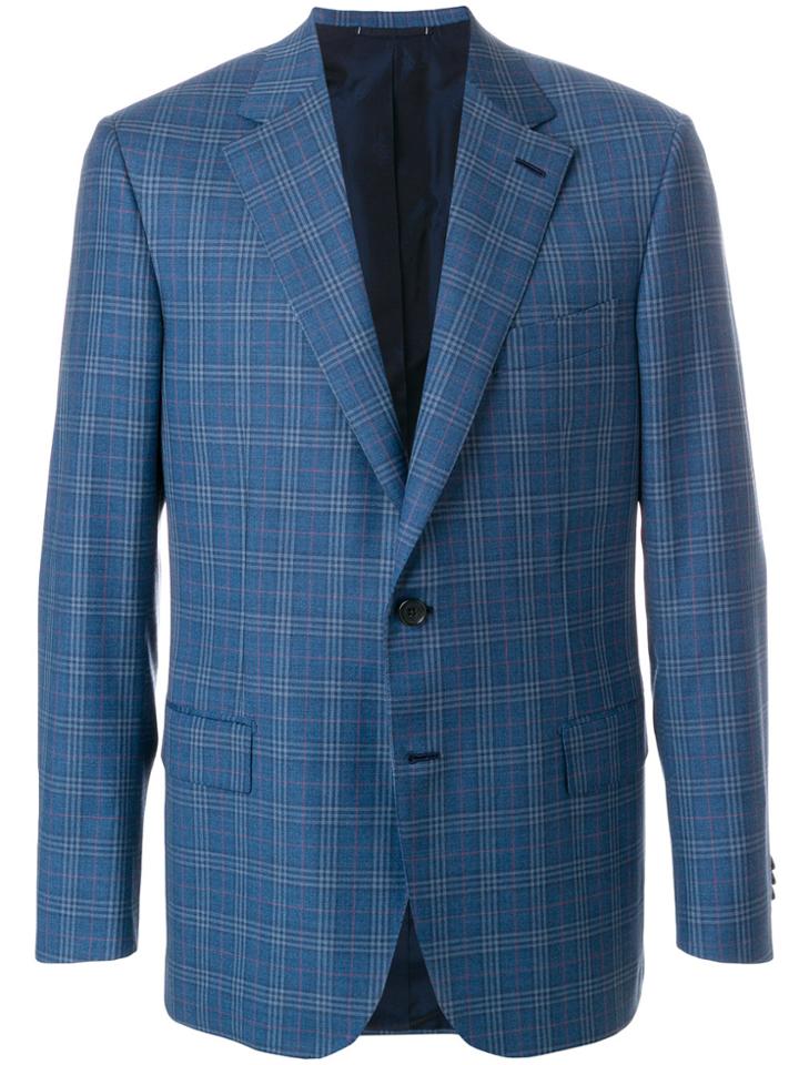 Brioni Checked Button Blazer - Blue