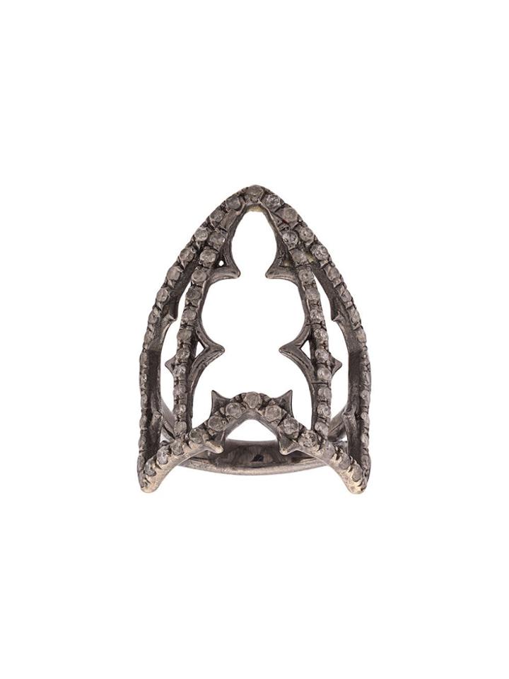 Loree Rodkin 18kt Gold Gothic Shield Ring - Grey