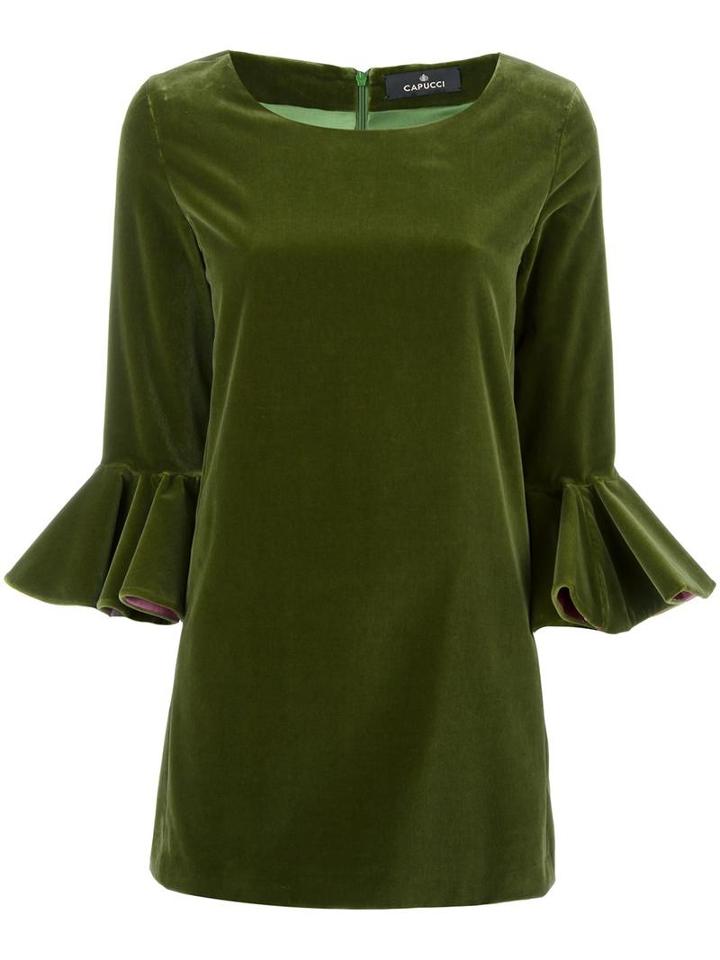 Capucci Flare Sleeve Dress, Women's, Size: 42, Green, Cotton/spandex/elastane/silk