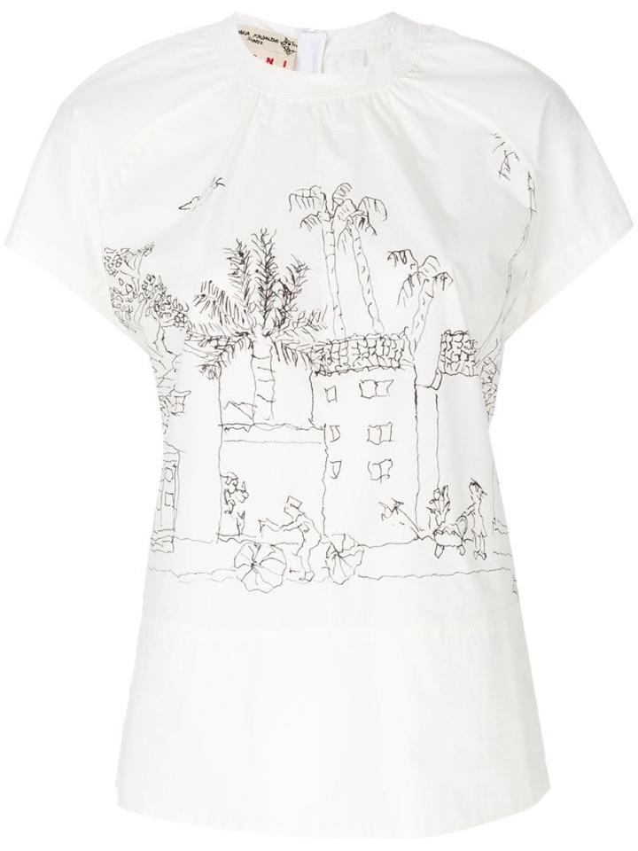 Marni Printed Short Sleeve Top - White