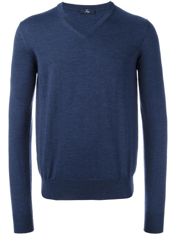 Fay V-neck Slim-fit Jumper, Men's, Size: 56, Blue, Virgin Wool