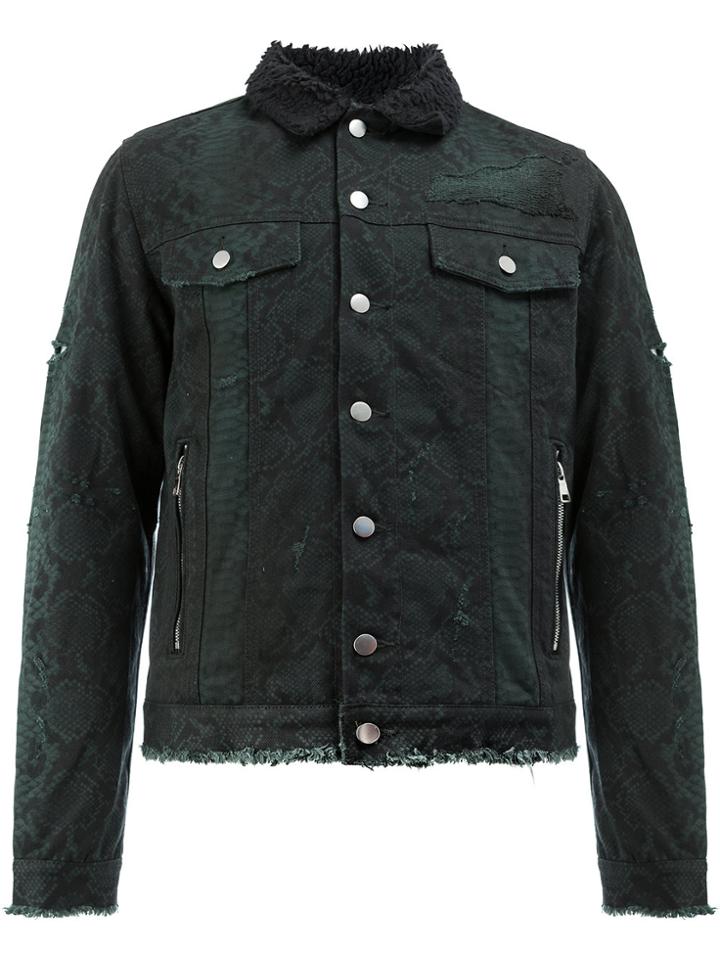 Balmain Snake-printed Denim Jacket - Black