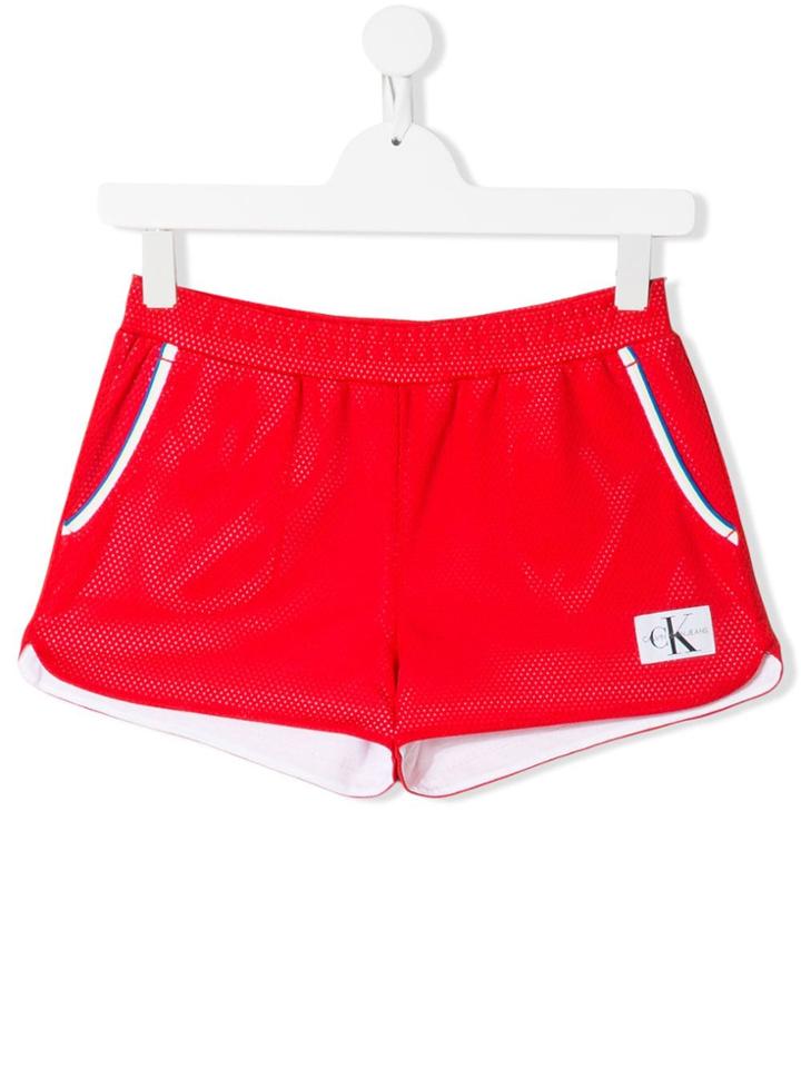 Calvin Klein Kids Logo Patch Shorts - Red