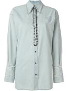 No21 Embellished Denim Shirt, Women's, Size: 42, Blue, Cotton/glass/metallic Fibre