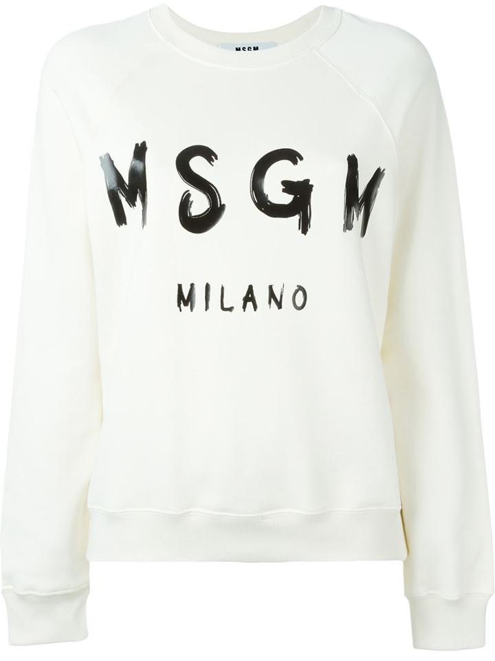 Msgm Logo Print Sweatshirt, Women's, Size: L, Nude/neutrals, Cotton