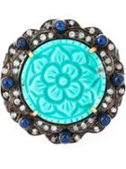 Gemco Turquoise And Diamond Flower Cocktail Ring, Women's, Size: 54, Metallic, Silver