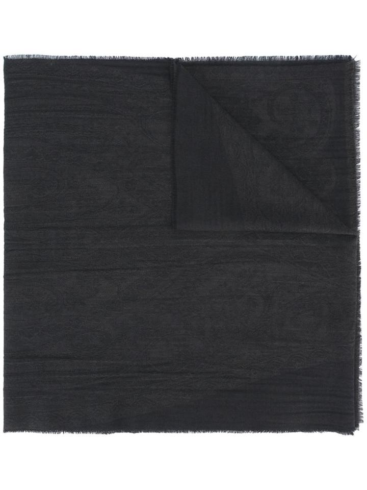 Etro Jacquard Scarf, Men's, Black, Silk/wool