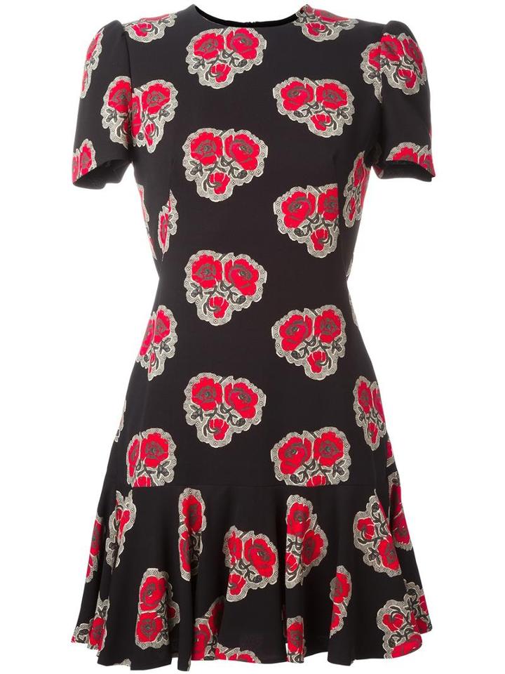 Alexander Mcqueen Poppy Print Ruffle Dress, Women's, Size: 42, Black, Silk