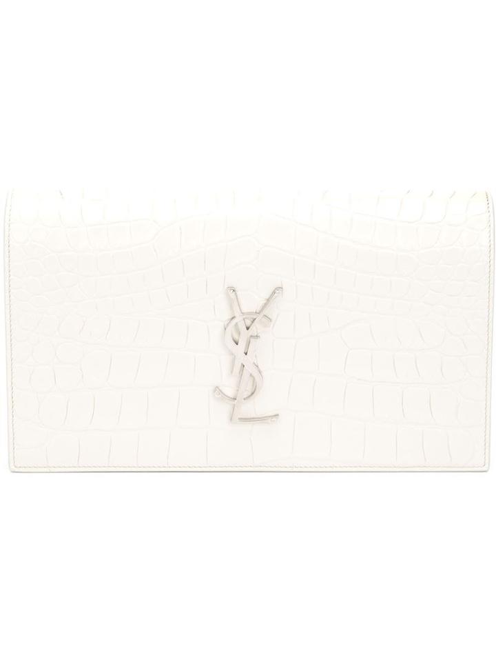 Saint Laurent Monogram Clutch, Women's, White, Leather