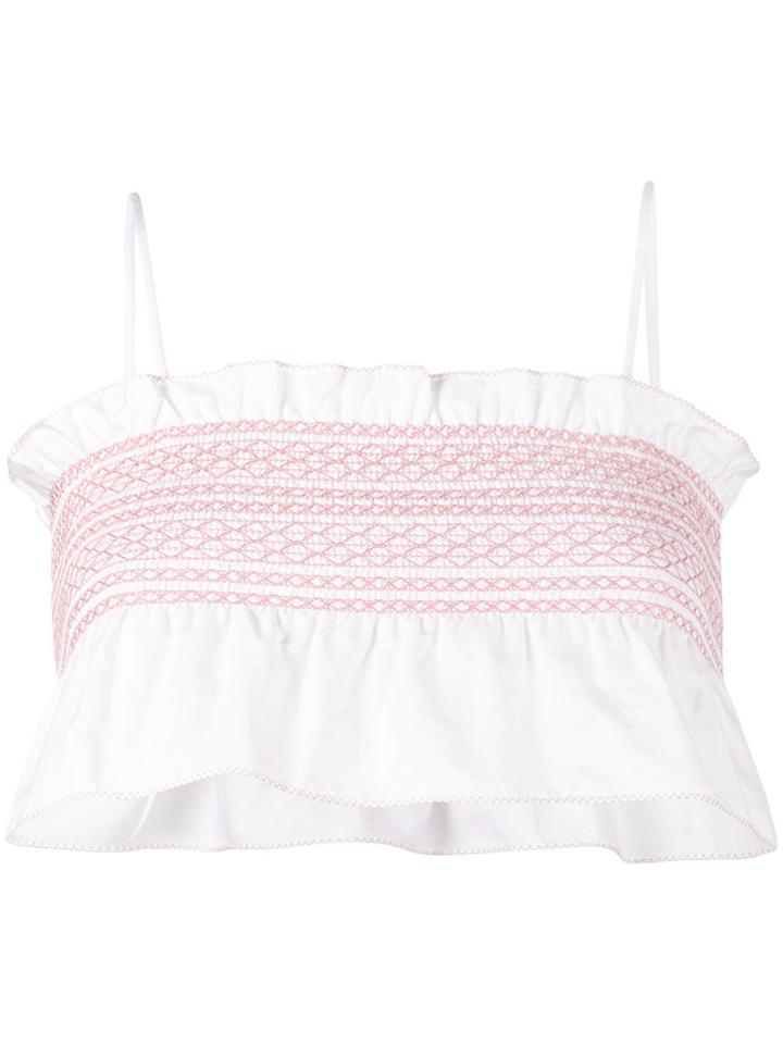 Lisa Marie Fernandez - Selena Smocked Crop Top - Women - Cotton/spandex/elastane/tencel - 3, White, Cotton/spandex/elastane/tencel