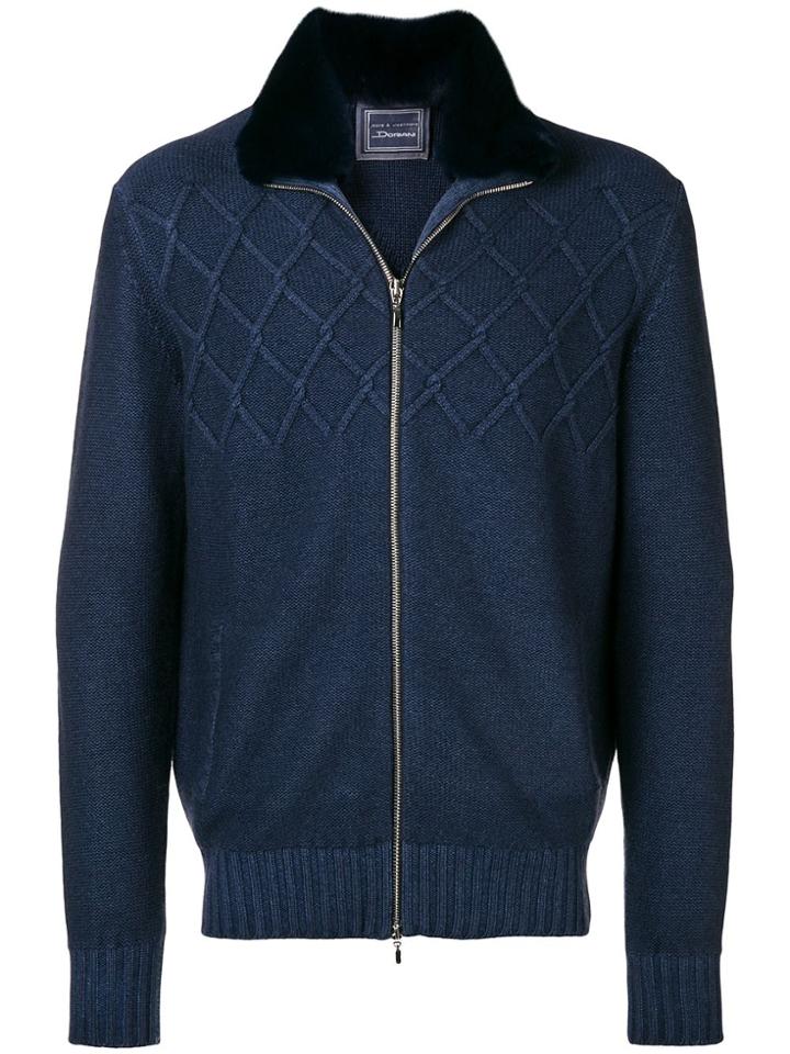 Doriani Cashmere Cashmere Fur Collar Cardigan - Blue