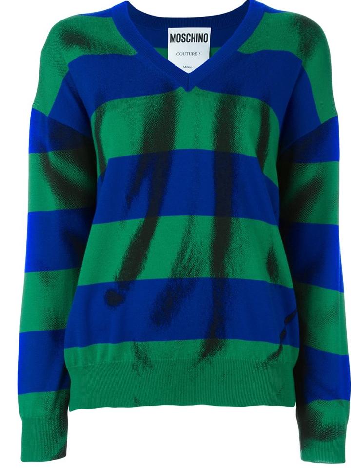 Moschino Trompe-l'ail Striped Jumper, Women's, Size: 42, Blue, Virgin Wool