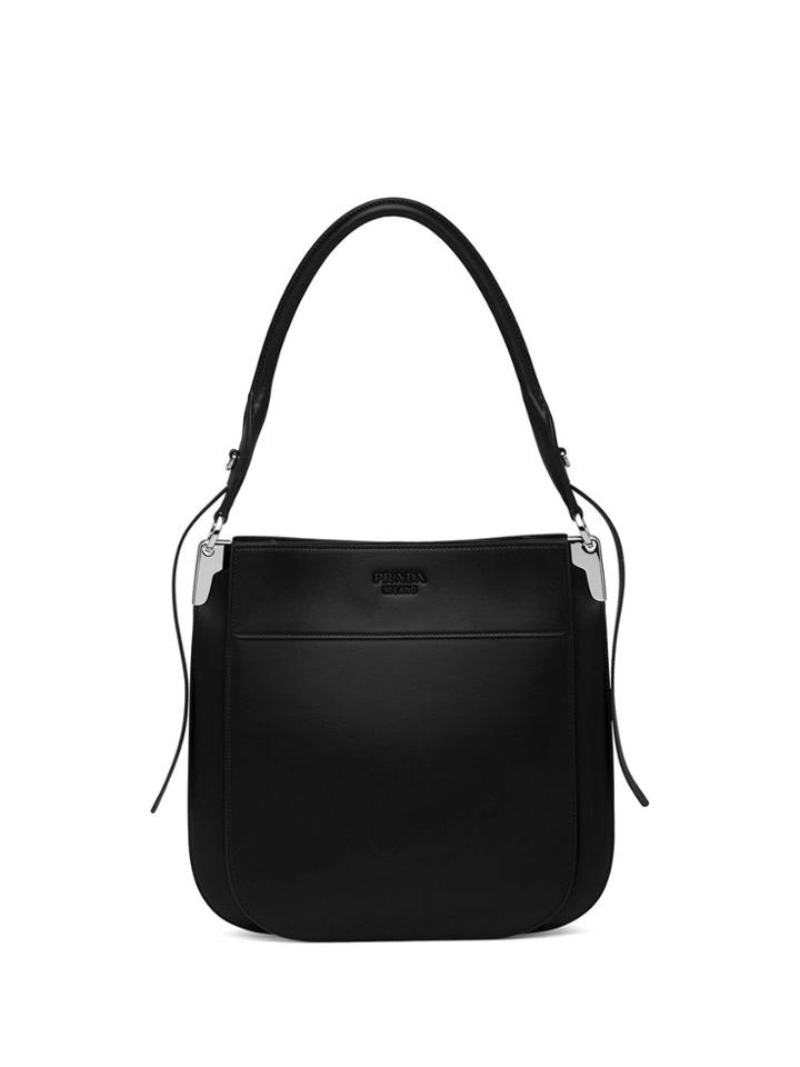 Prada Margit Embossed Logo Shoulder Bag - Black