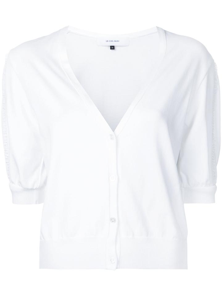 Le Ciel Bleu Lace Balloon Sleeve Knit Cardigan - White