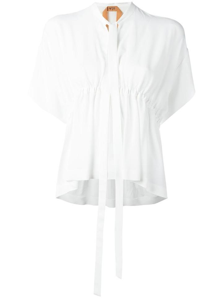 No21 Gathered Shortsleeved Blouse, Women's, Size: 42, White, Silk/acetate