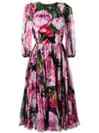 Dolce & Gabbana Rose Print Chiffon Dress, Women's, Size: 44, Black, Silk/cotton/spandex/elastane