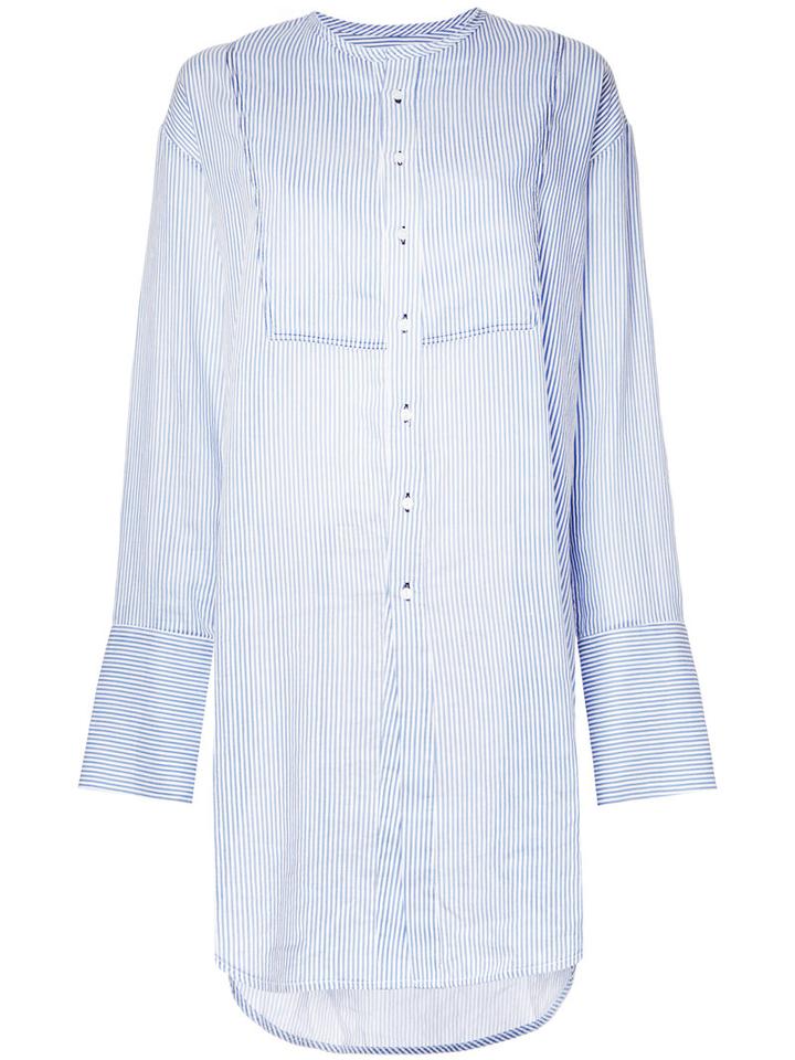 Bassike Striped Longline Shirt, Women's, Size: 12, Blue, Silk/cotton/linen/flax