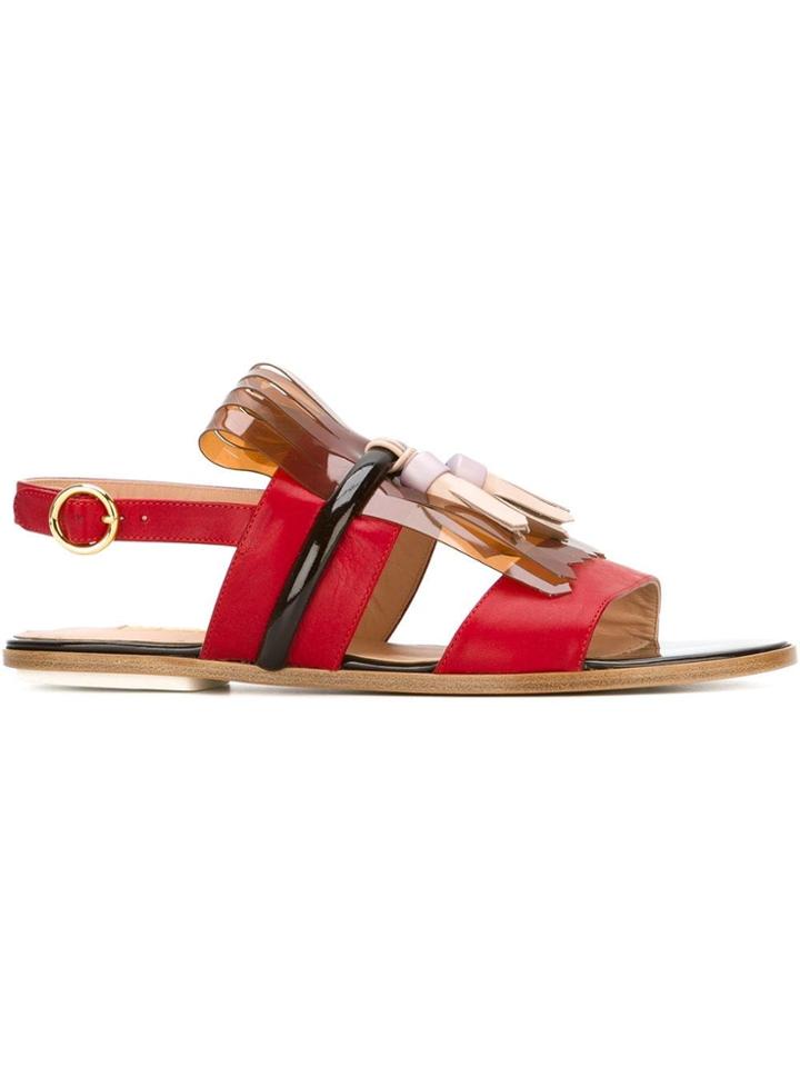 Rupert Sanderson Embellished Gold-tone Buckled Sandals - Red