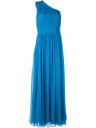 Diane Von Furstenberg One-shoulder Pleated Gown, Women's, Size: 12, Blue, Silk/polyester/spandex/elastane