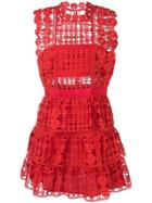 Self-portrait Lace Ruffled Mini Dress - Red