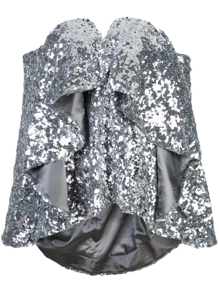 Halpern Ruffled Sequined Top - Silver