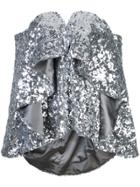 Halpern Ruffled Sequined Top - Silver