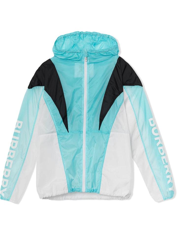 Burberry Kids Teen Tri-tone Lightweight Hooded Jacket - Blue
