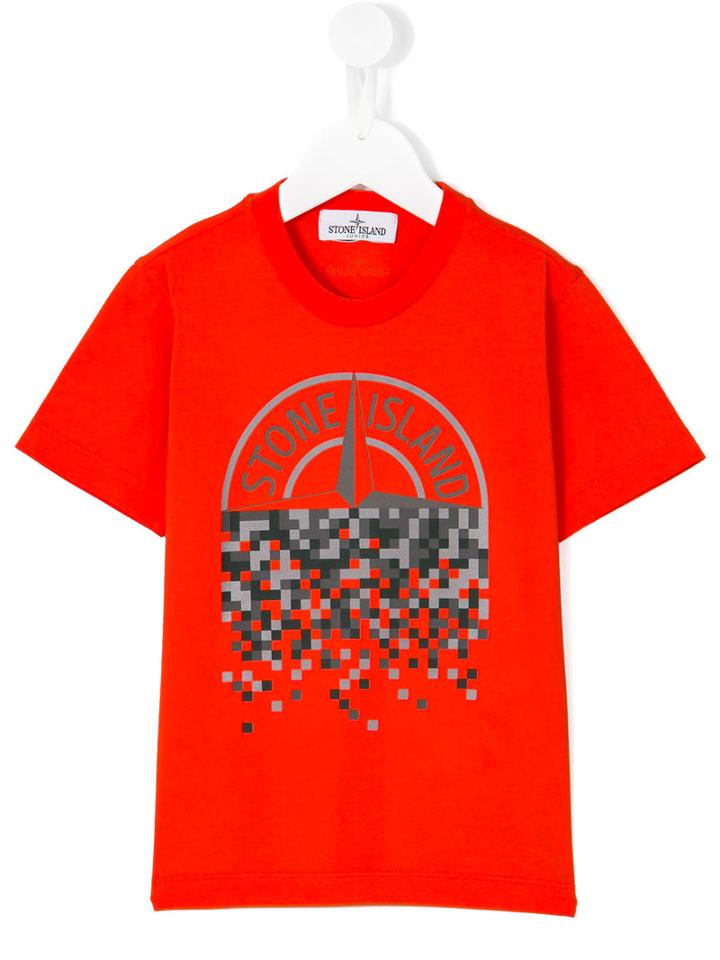 Stone Island Kids Pixelated Logo Print T-shirt, Boy's, Size: 8 Yrs, Yellow/orange
