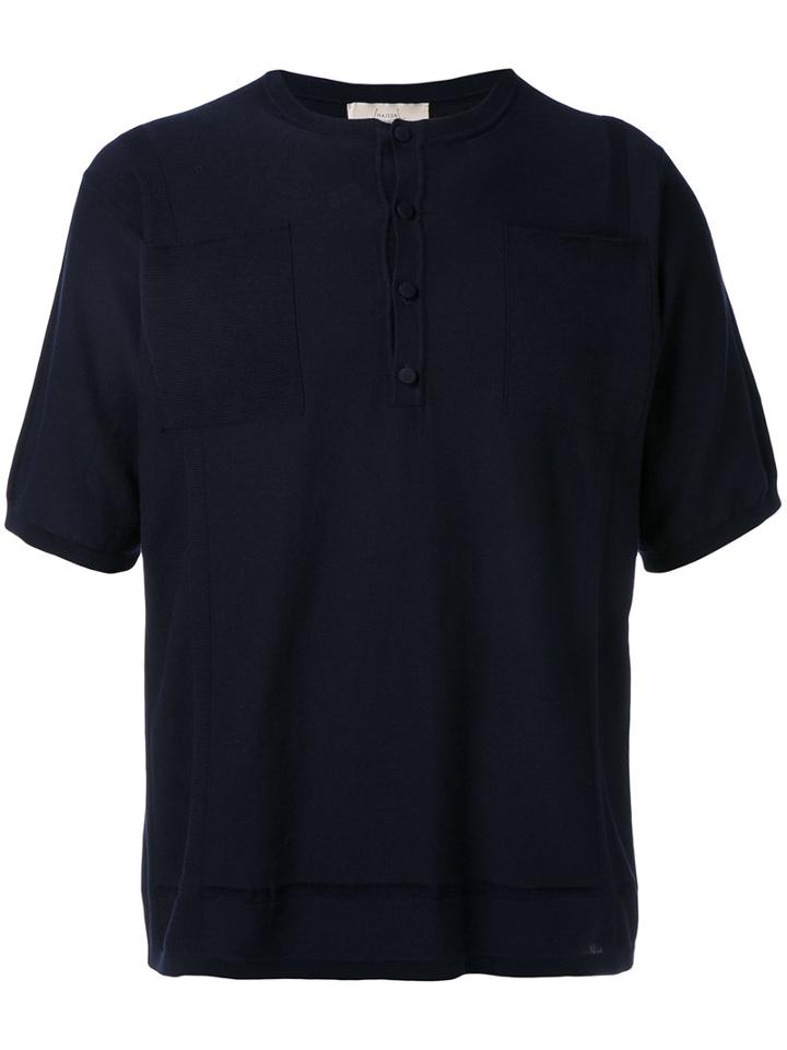 Maison Flaneur Button Up Sweatshirt, Men's, Size: 44, Blue, Cotton