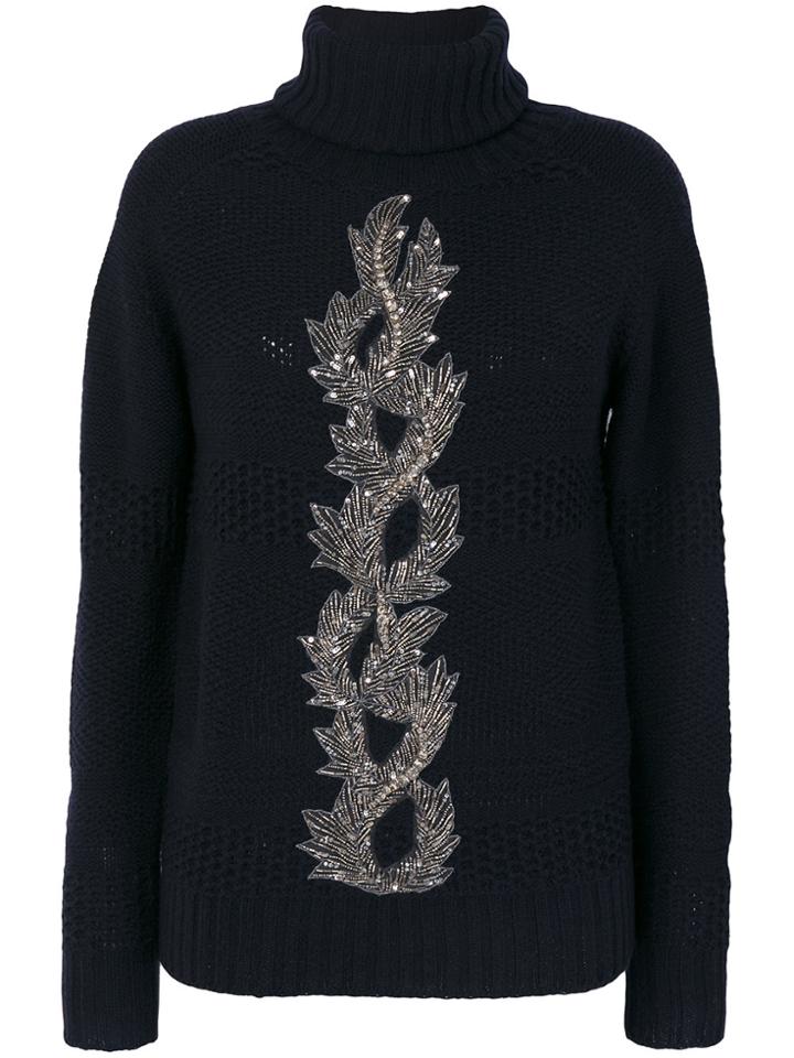 Jo No Fui Bead Embroidery Turtleneck Jumper - Blue