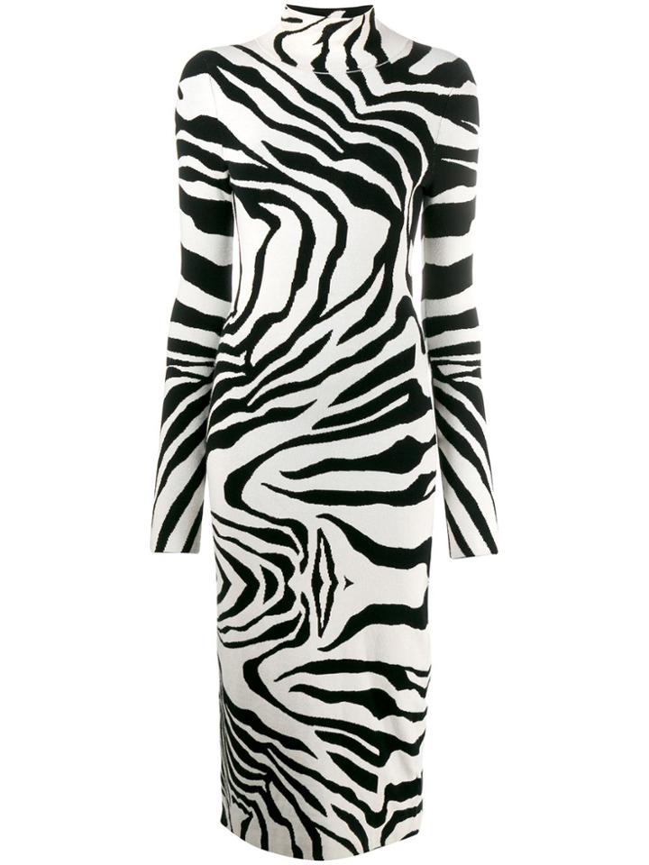 Just Cavalli Roll Neck Zebra Dress - White