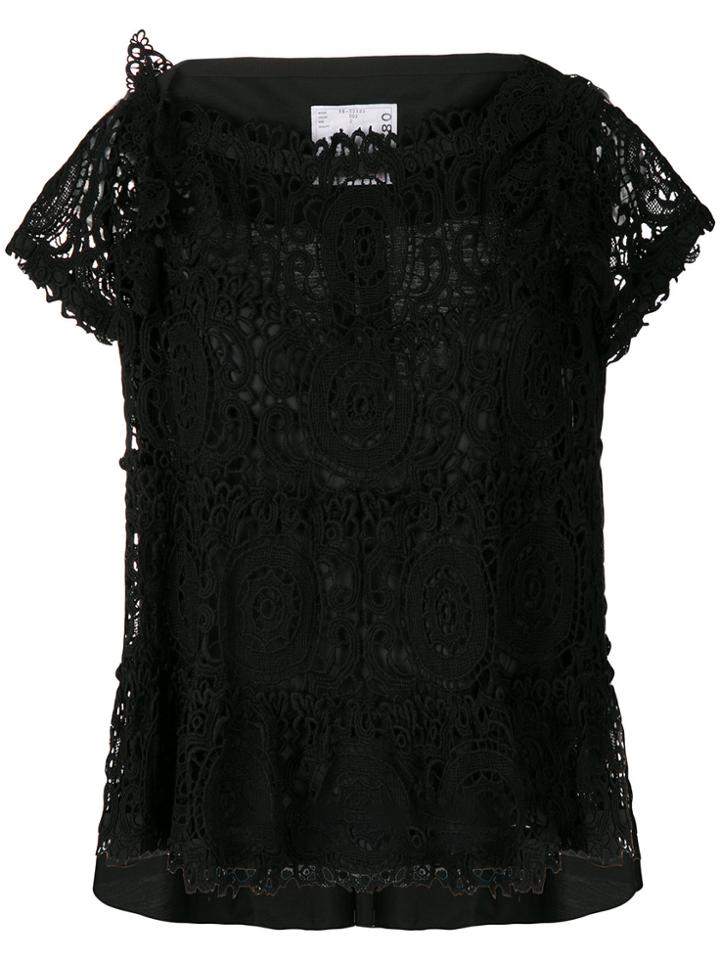 Sacai Flared Lace Tee - Black
