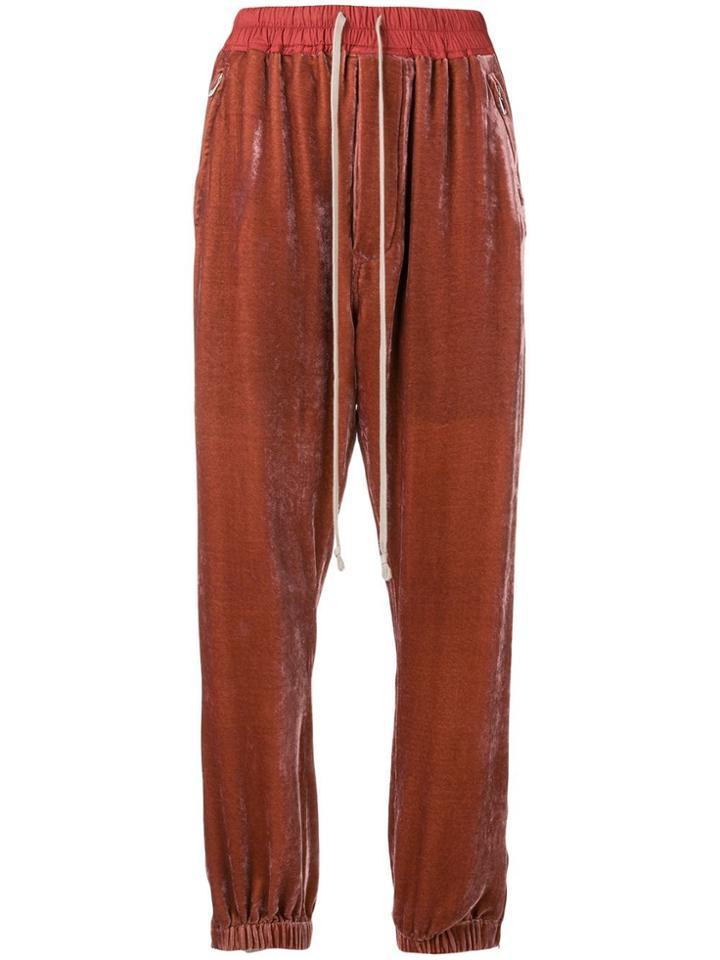 Rick Owens Drawstring Velour Track Pants - Red